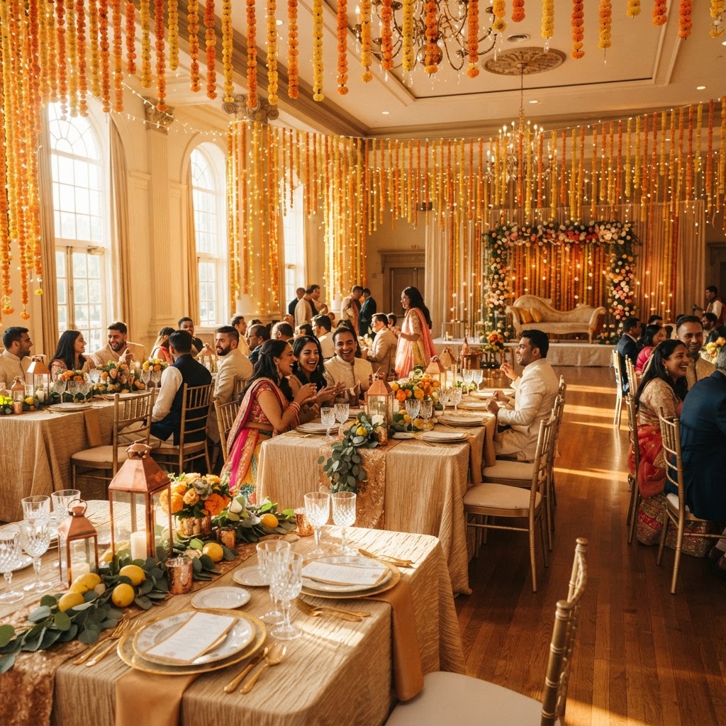 Marigold Ceiling Drape Reception Decor