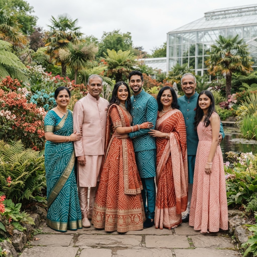 Elegant Family Portrait In Botanical Garden