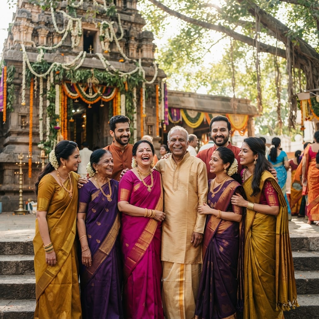 Joyful South Indian Family Wedding Portrait