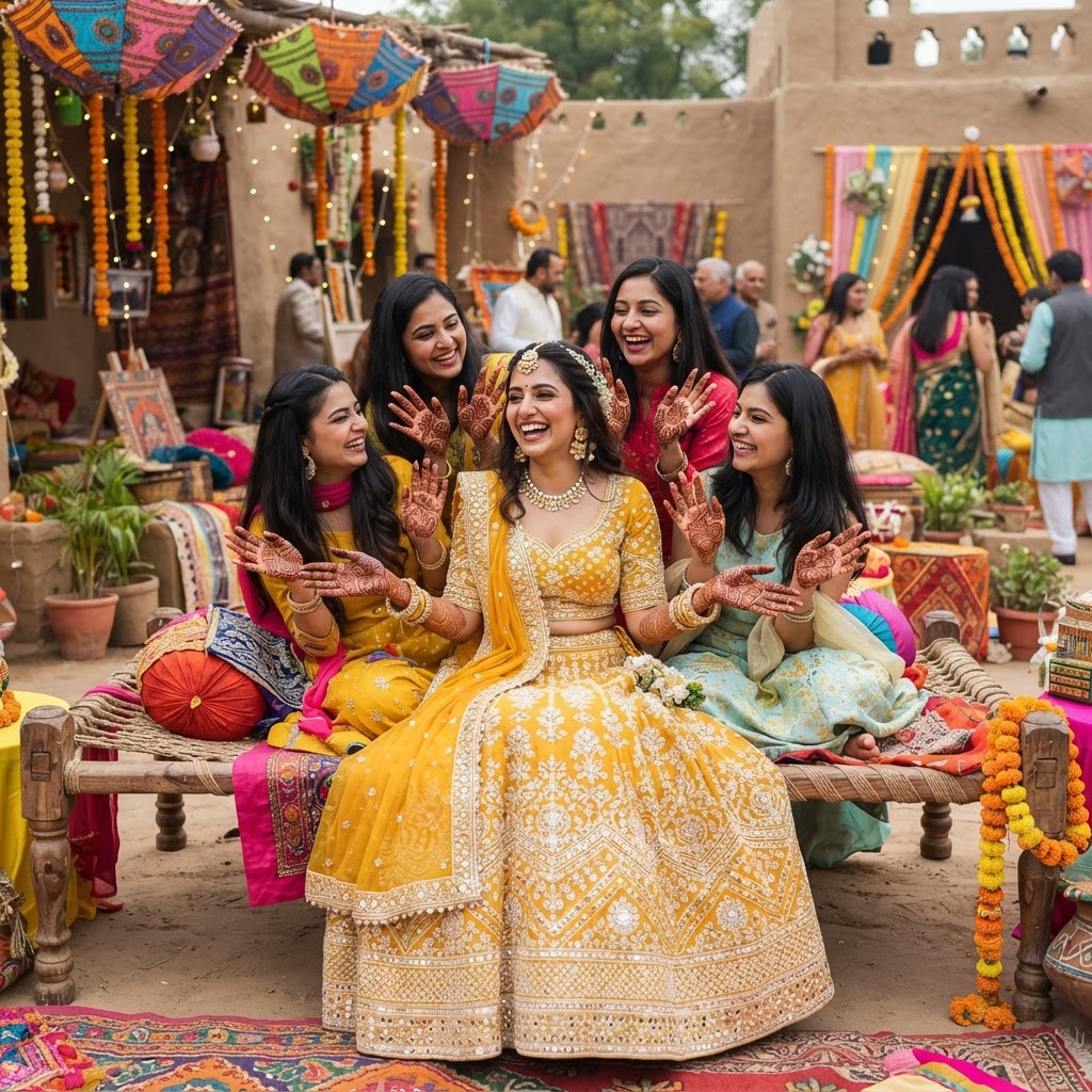 Yellow Embroidered Bridal Lehenga For Mehndi