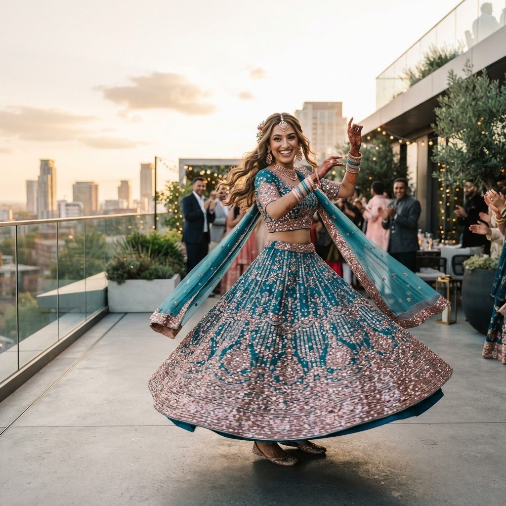Teal Embellished Sangeet Lehenga Set