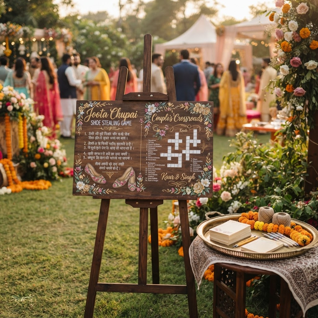 Joota Chupai And Crossword Wedding Signage