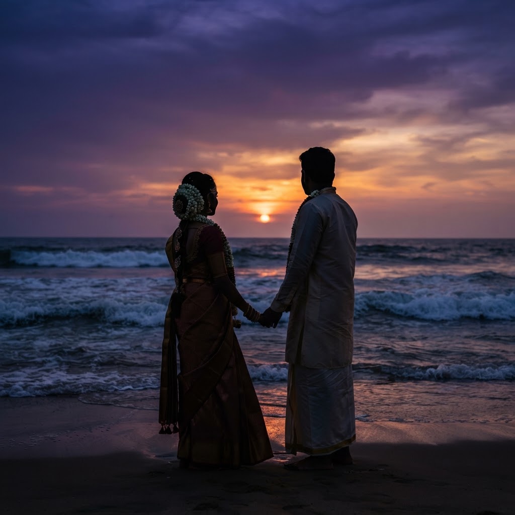 Romantic Beach Sunset Couple Portrait