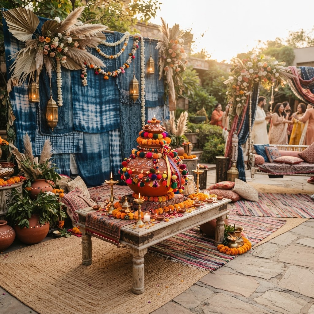 Boho Inspired Traditional Jaggo Ceremony Decor