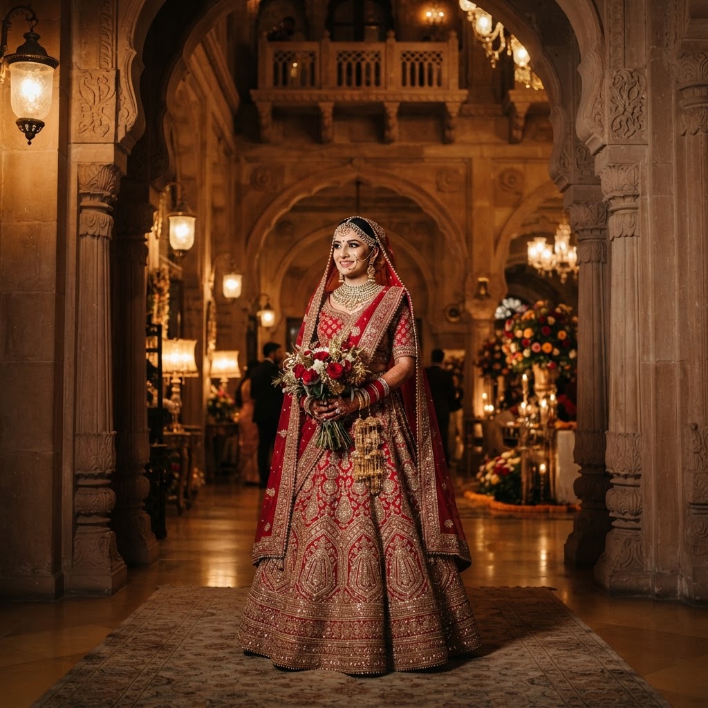 Classic Red Embroidered Bridal Lehenga