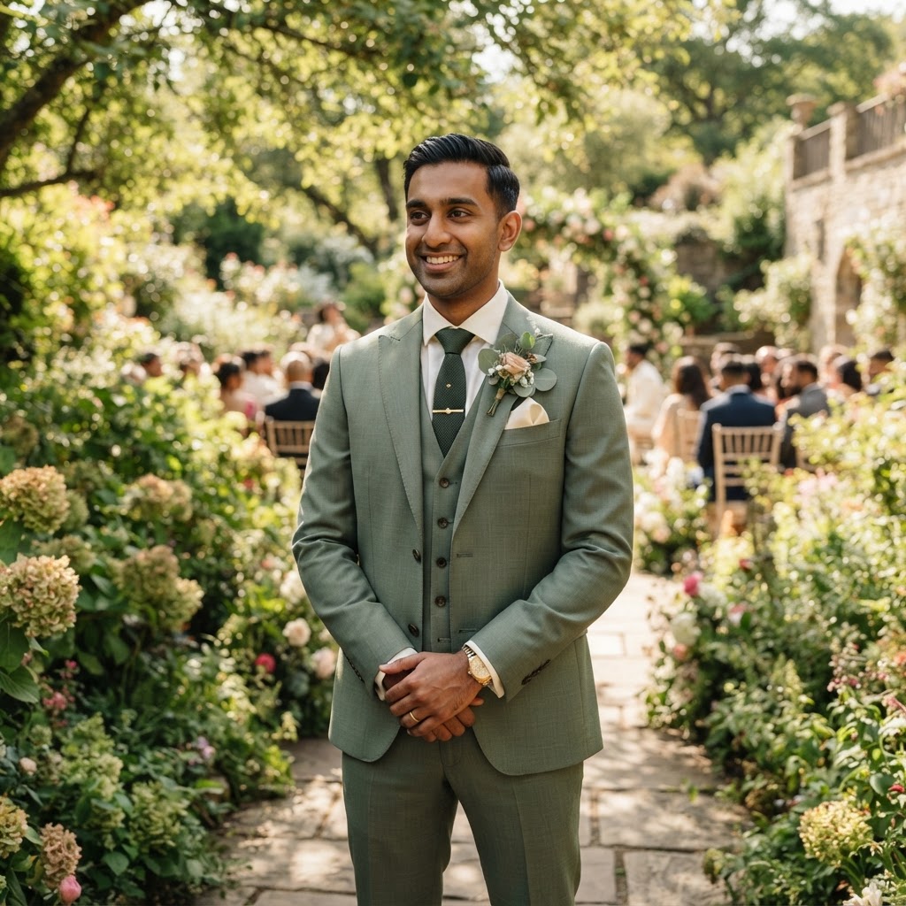 Sage Green Three Piece Groom Suit
