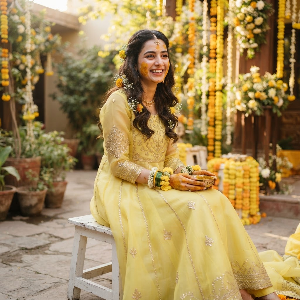Embroidered Yellow Organza Haldi Anarkali