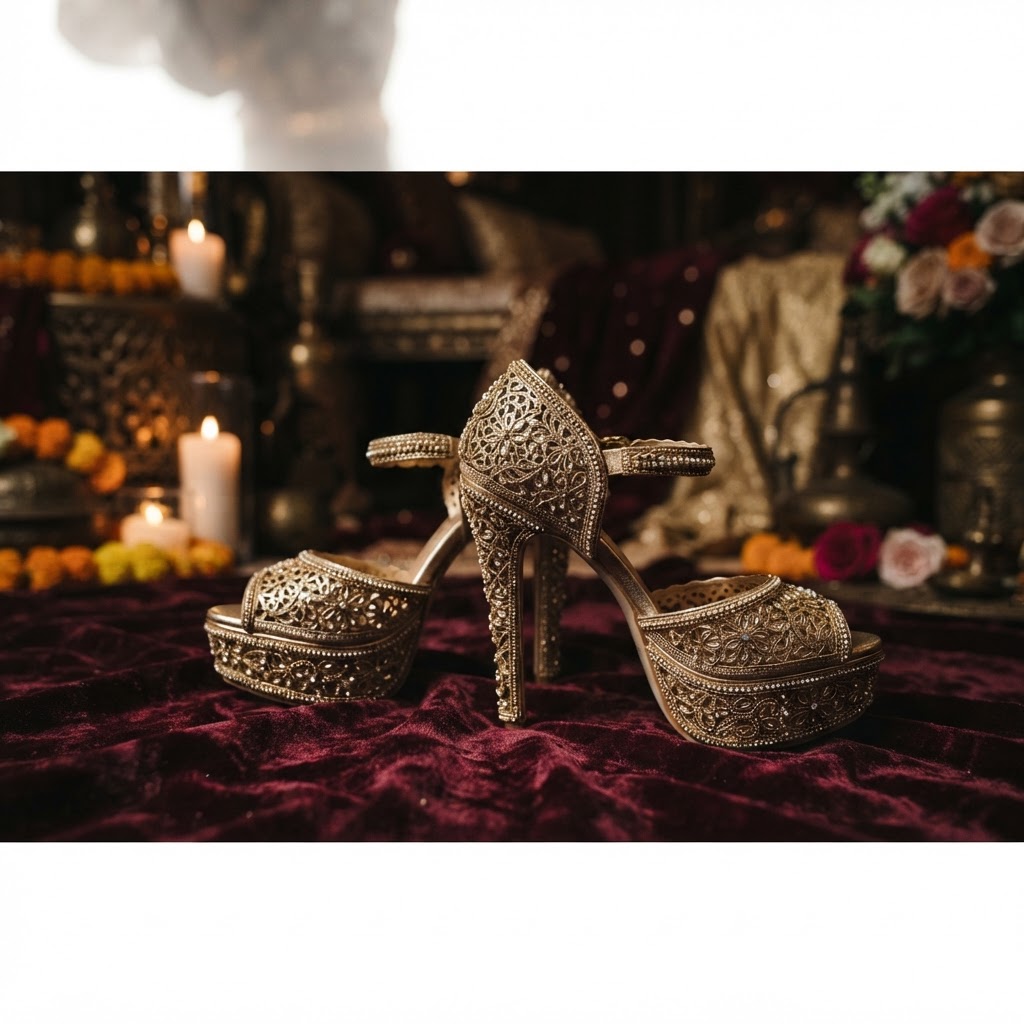Gold Intricate Embroidered Bridal Heels