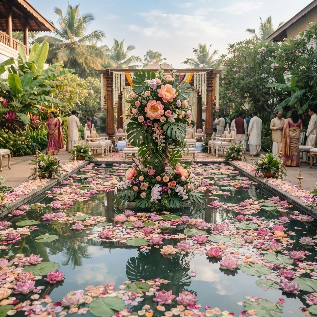 Floating Pink Floral Mandap Arrangement