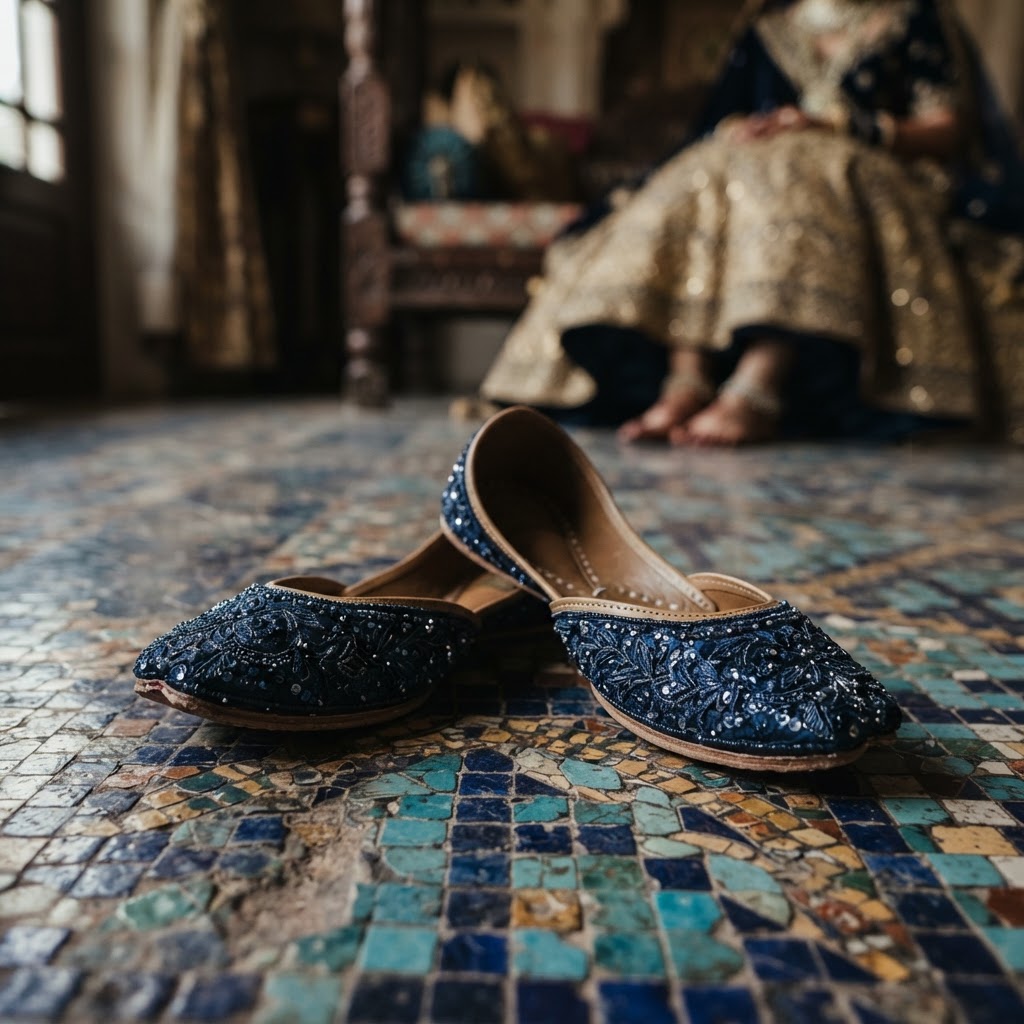 Navy Blue Embellished Bridal Juttis