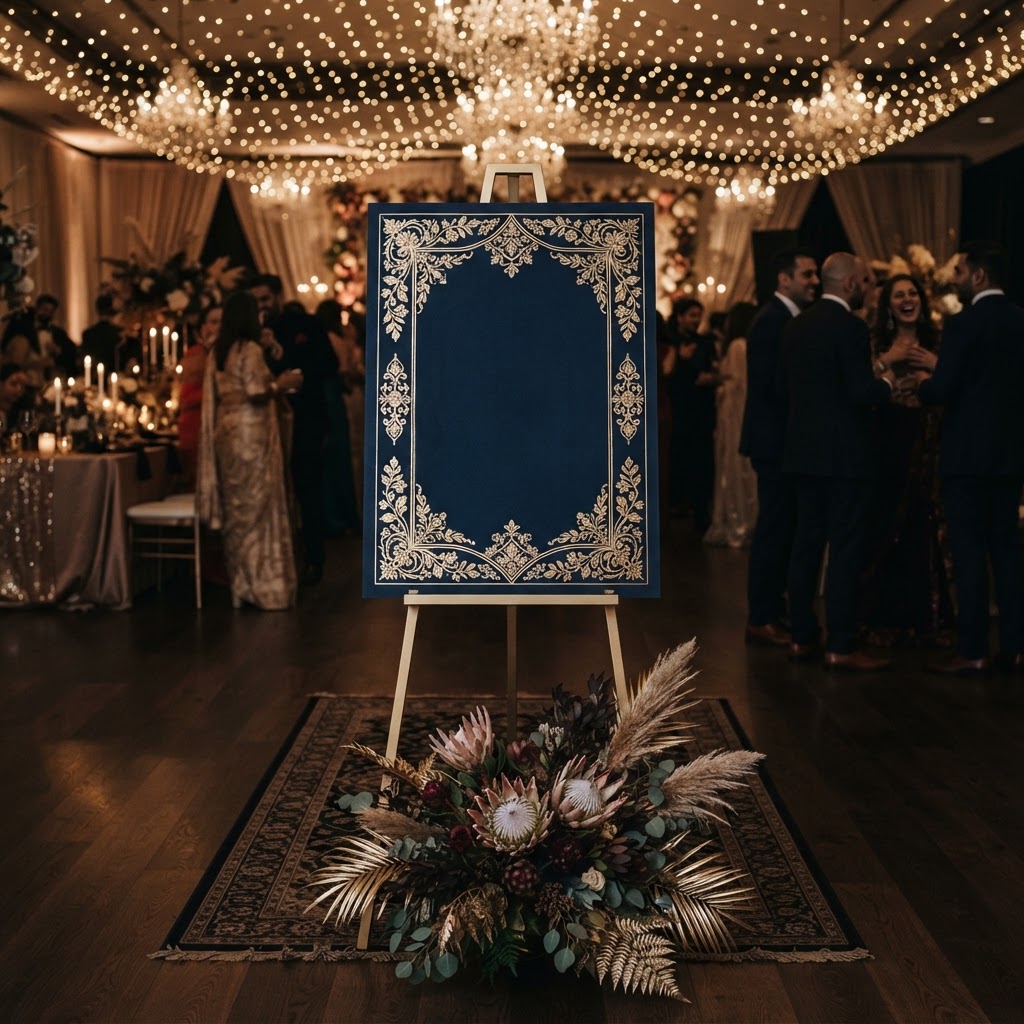 Navy Blue And Gold Wedding Welcome Sign