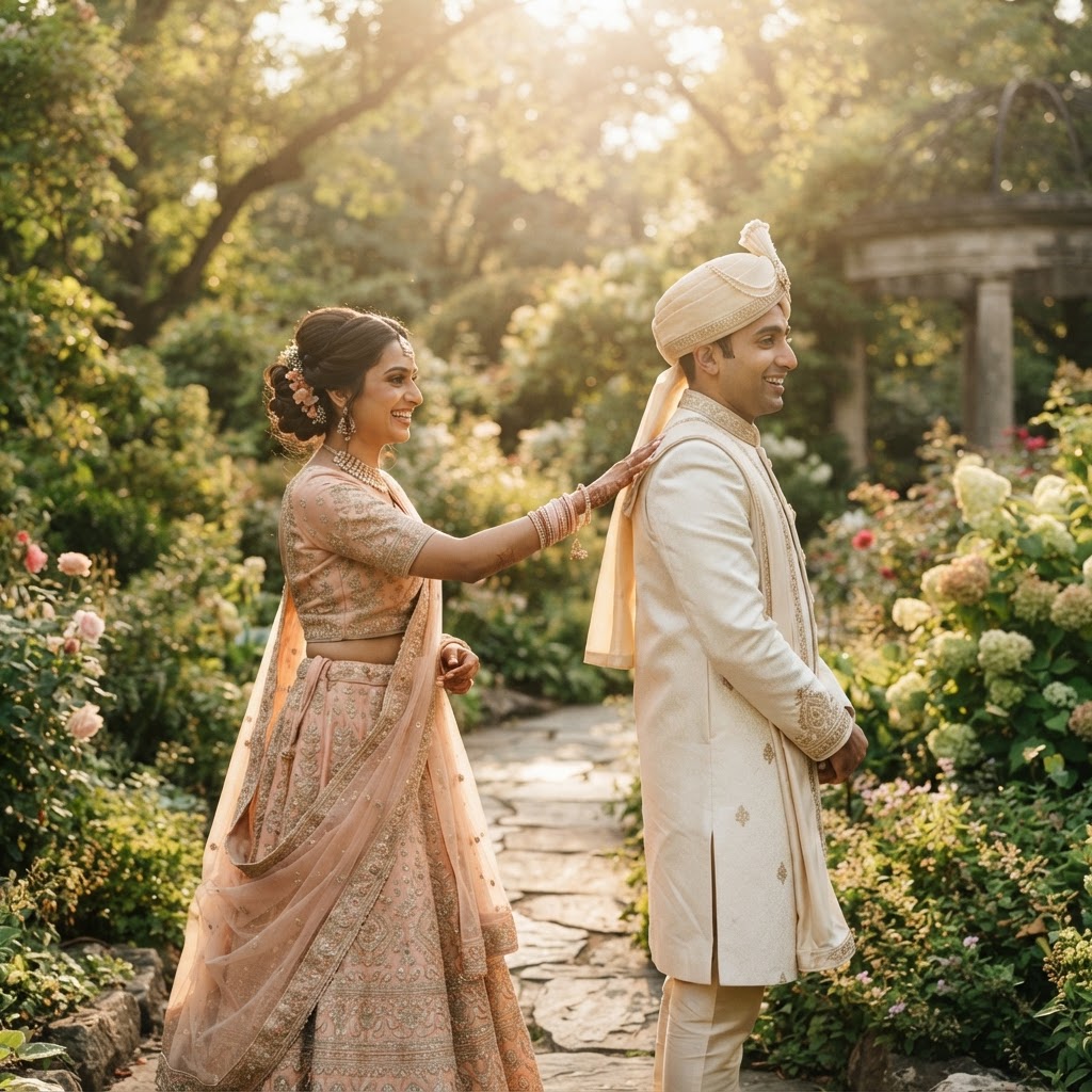 Romantic Garden First Look Moment