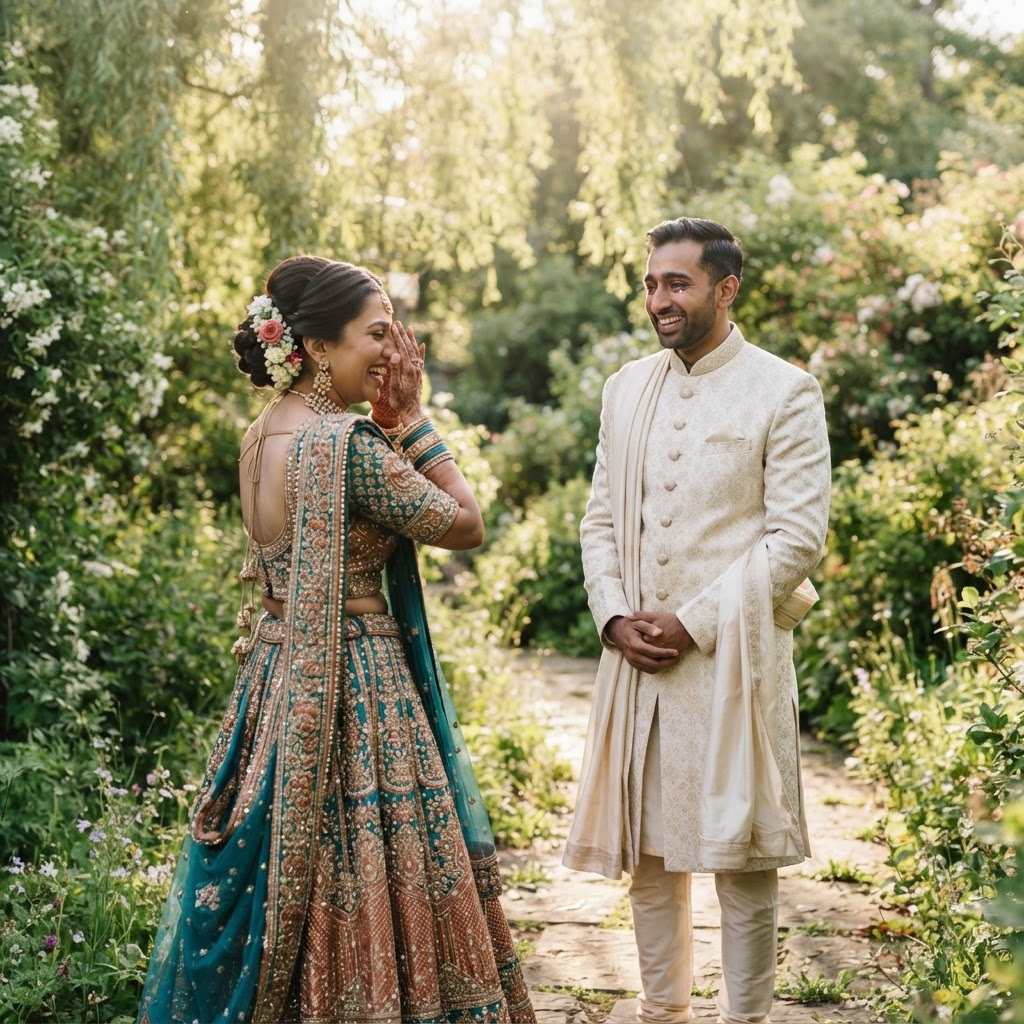 Teal And Gold Embellished Bridal Lehenga