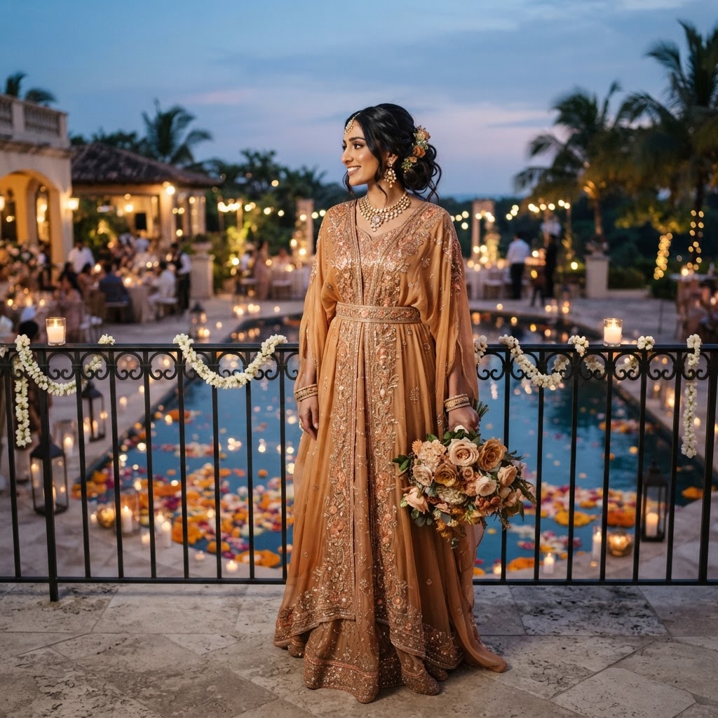 Golden Embroidered Bridal Reception Gown