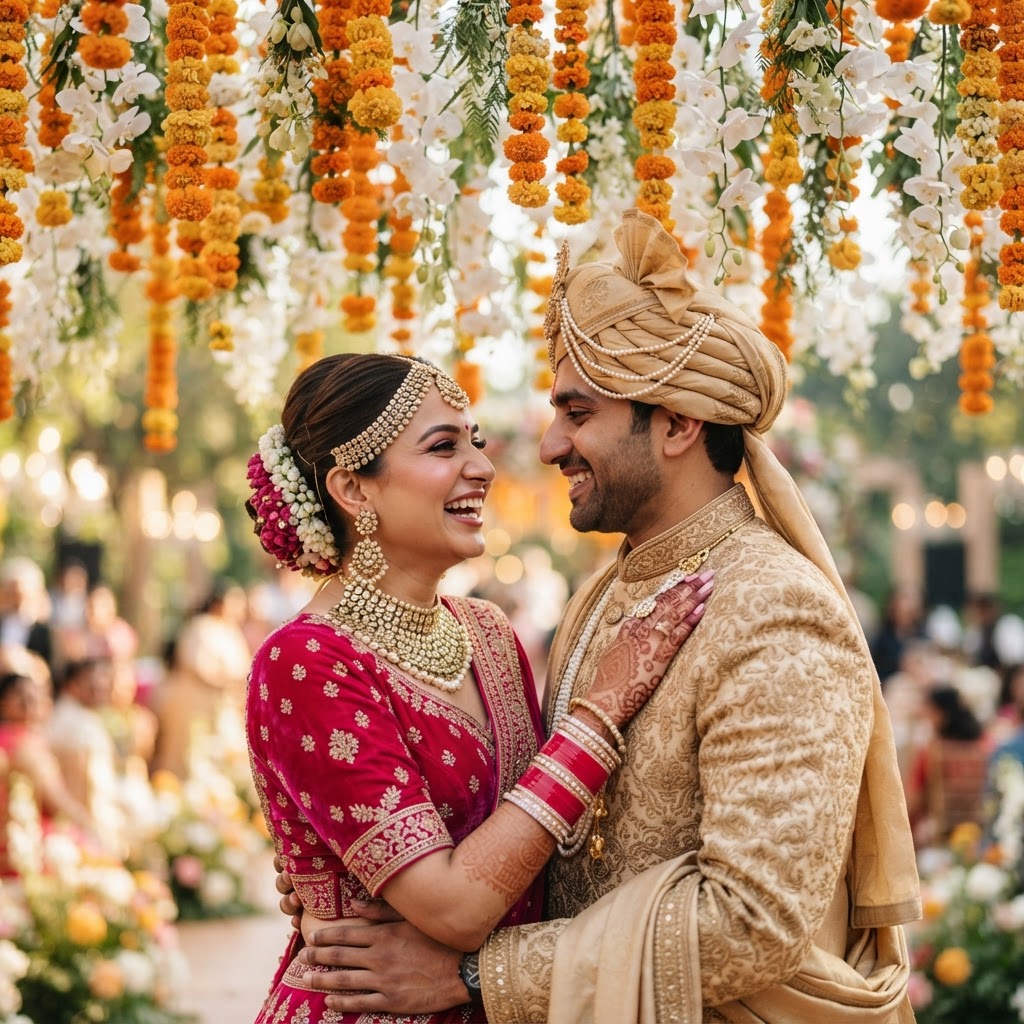 Romantic Couple Portrait Under Floral Canopy