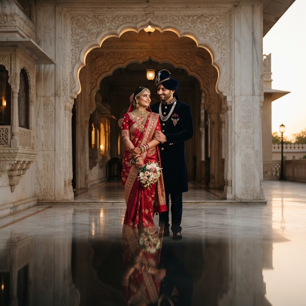 Regal Red And Navy Wedding Portrait