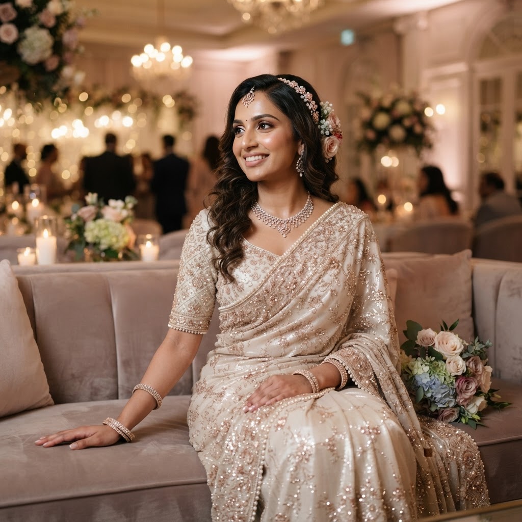 Elegant Embellished Champagne Reception Saree