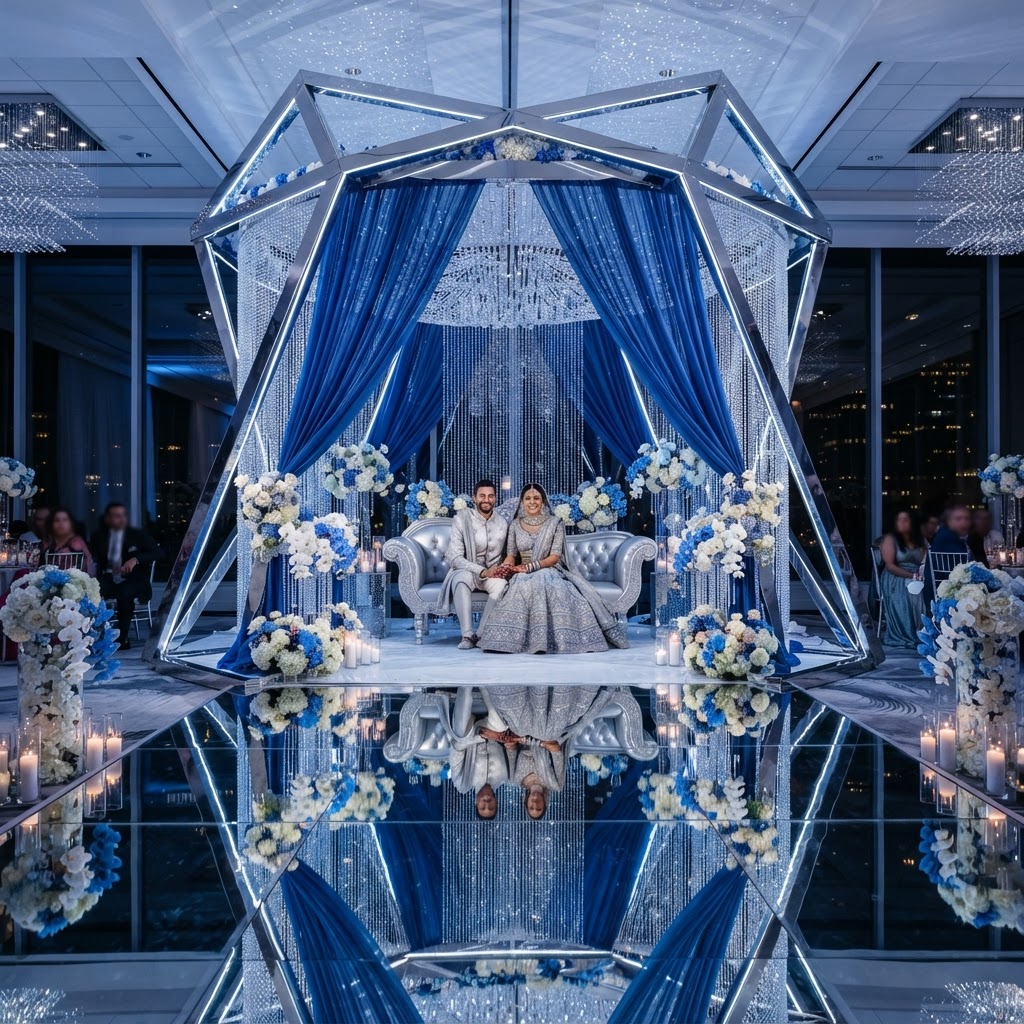 Modern Blue Geometric Mandap Decor