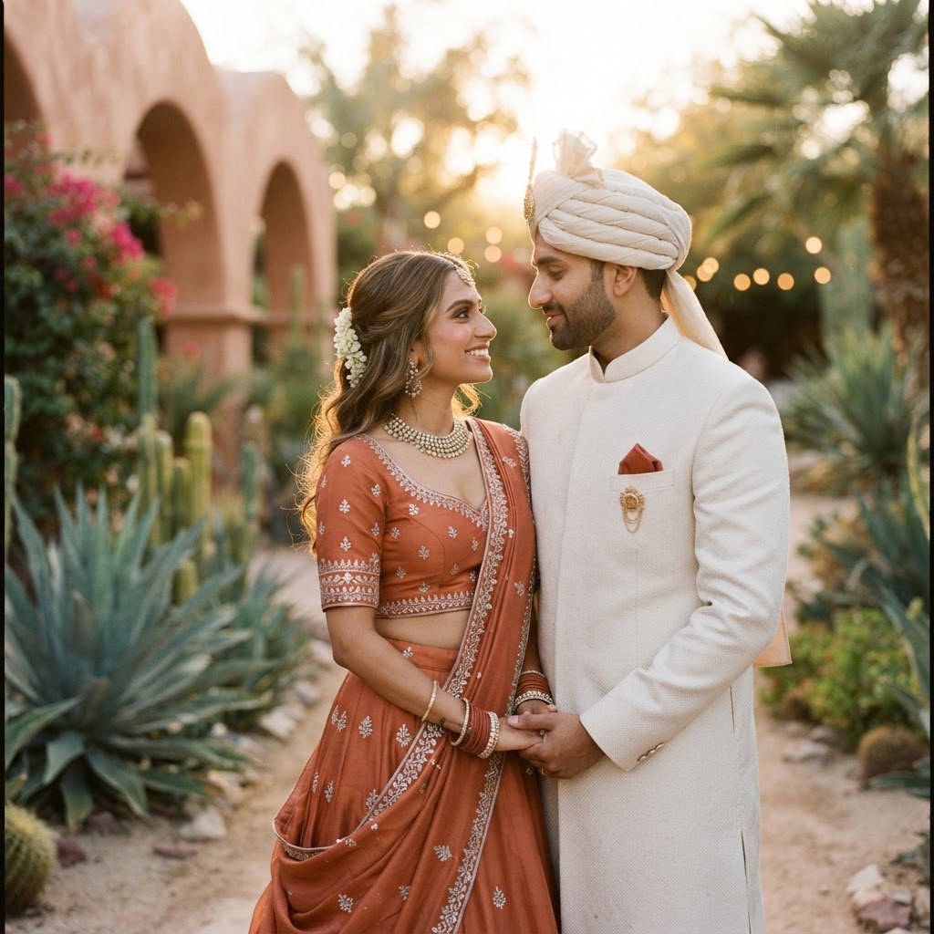 Rust And Cream Wedding Couple Portrait
