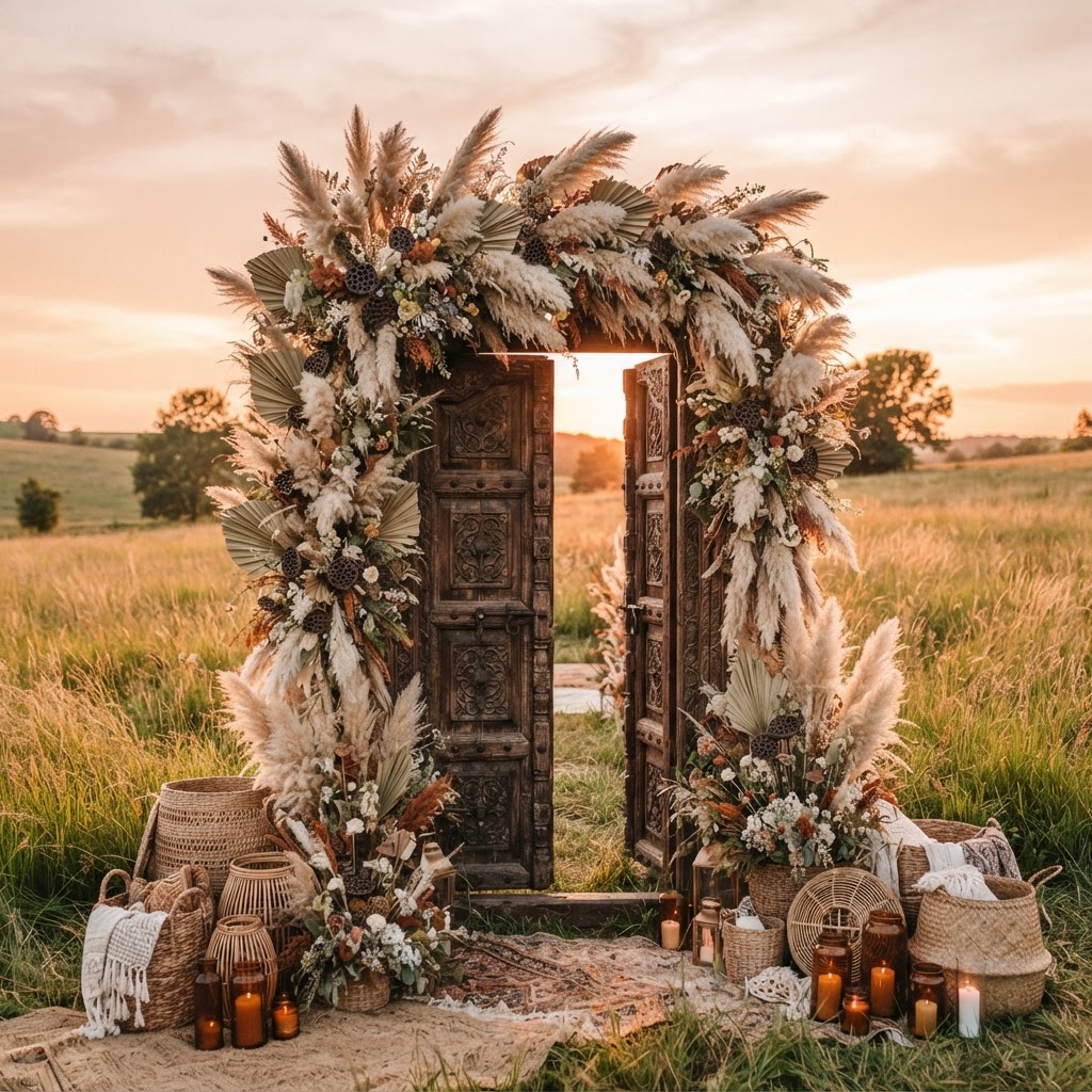 Rustic Boho Wedding Entrance Decor