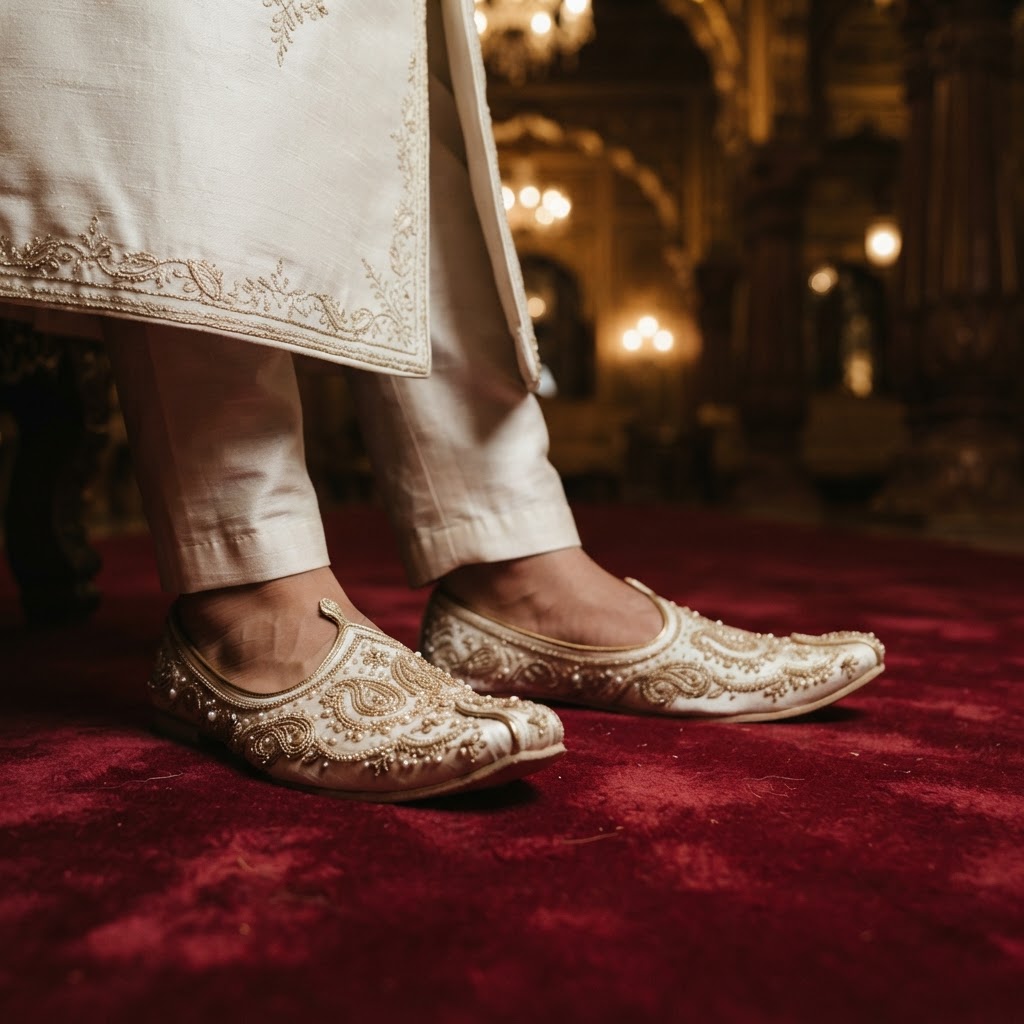 Embroidered Ivory Groom Mojaris