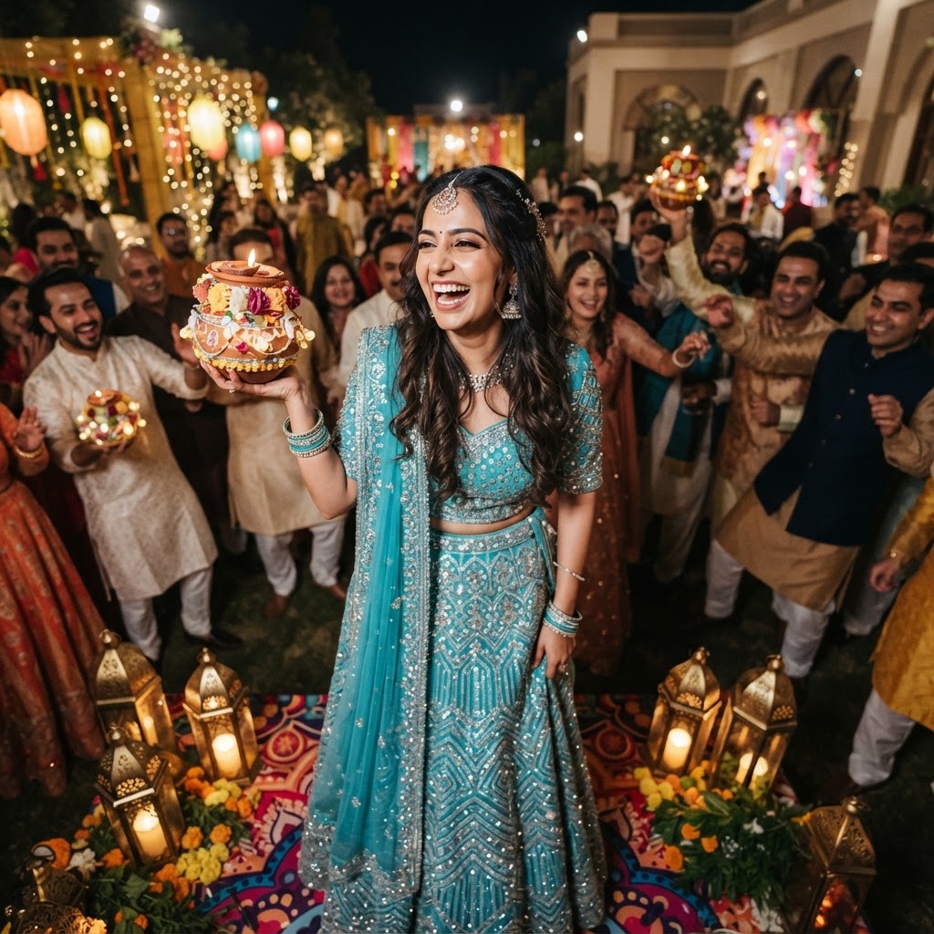 Teal Embroidered Jaggo Ceremony Outfit