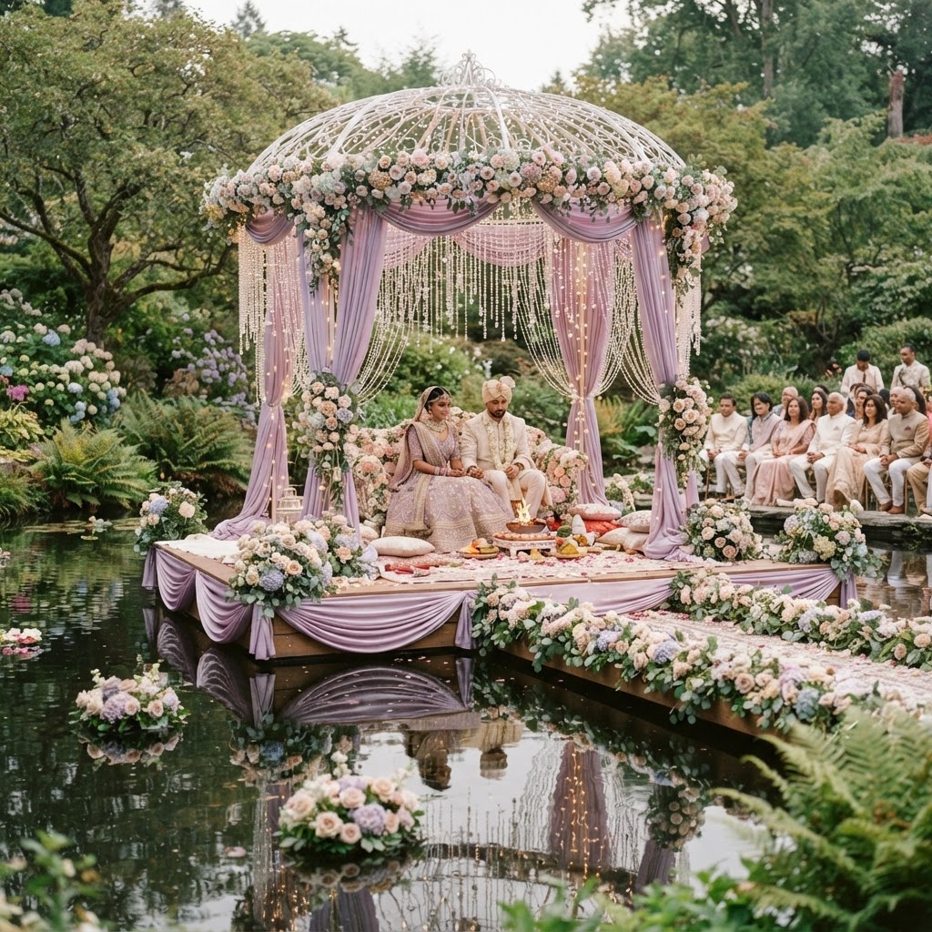 Lavender Floral Floating Mandap Setup
