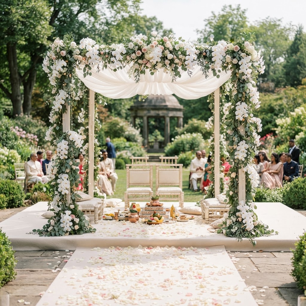 White Floral Garden Mandap Setup