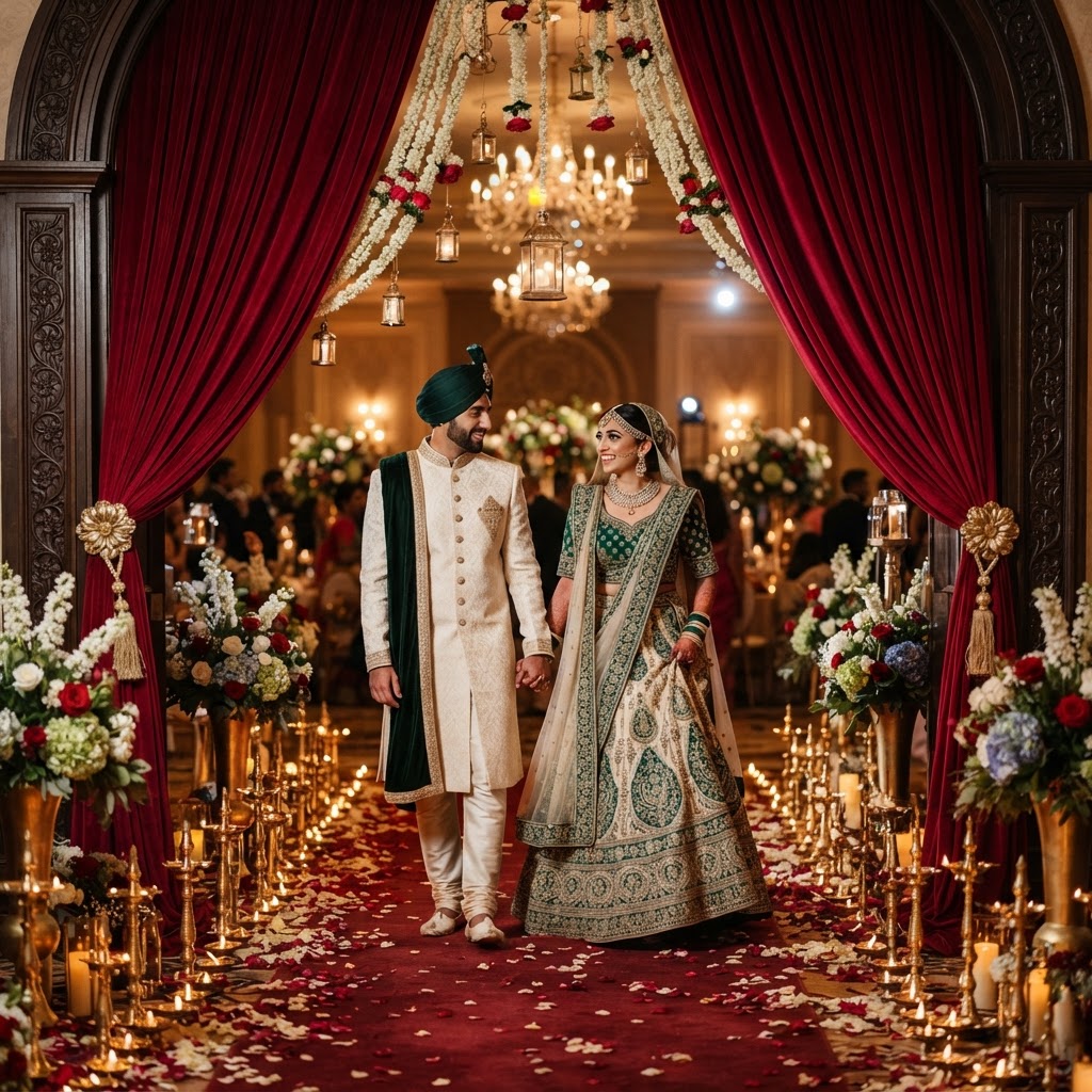 Elegant Green And Cream Reception Entrance