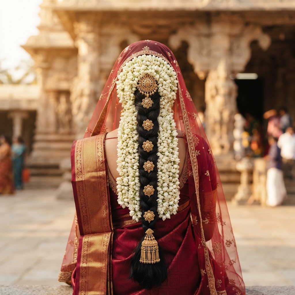 Traditional South Indian Floral Bridal Braid
