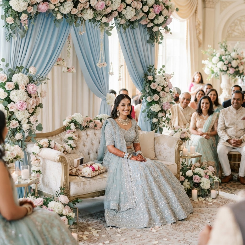 Powder Blue Embellished Roka Lehenga