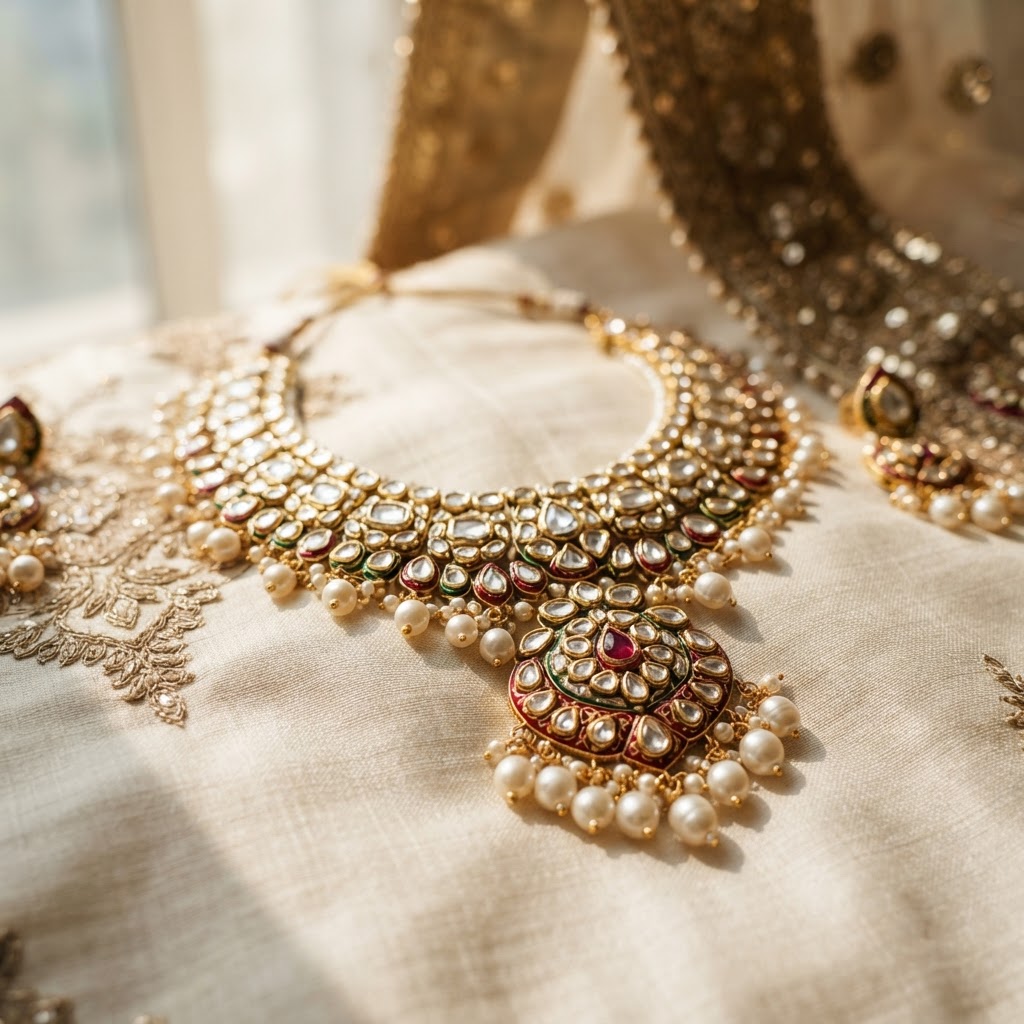 Traditional Kundan And Pearl Bridal Necklace