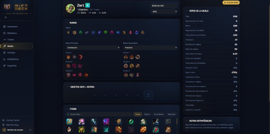 Vista de Builds en Rift Deck
