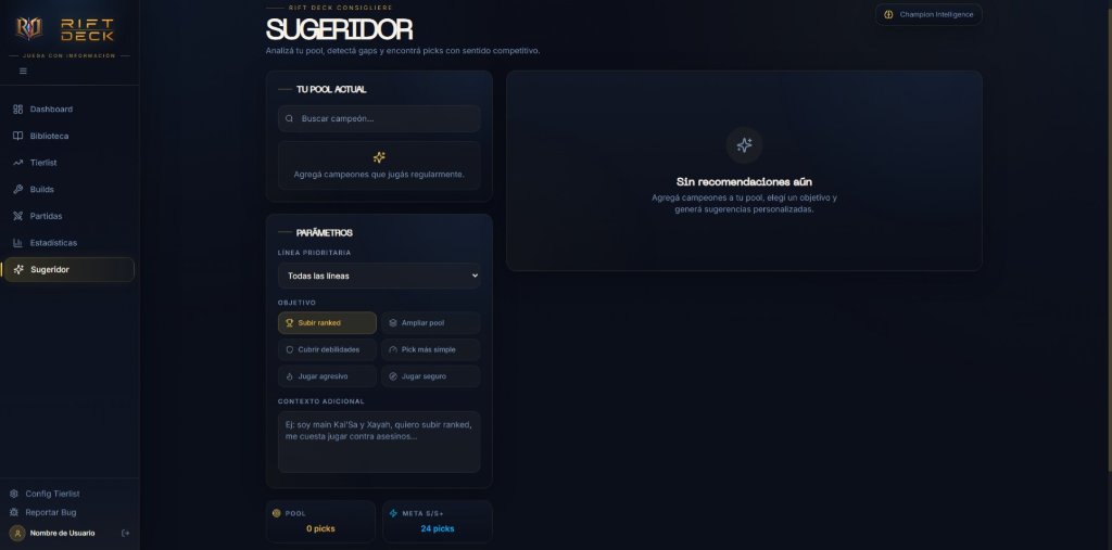 Vista de Sugeridor en Rift Deck