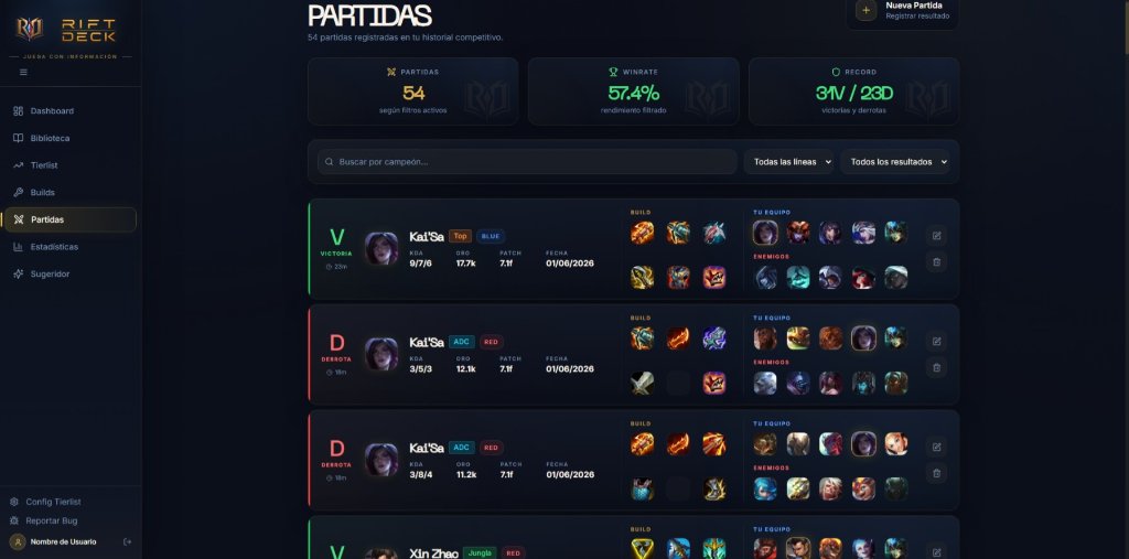 Vista de Partidas en Rift Deck