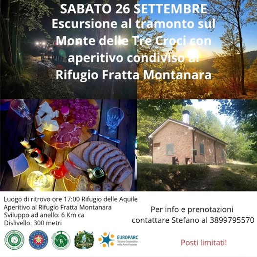 Tramonto sul Monte delle Tre Croci con Aperitivo al Rifugio