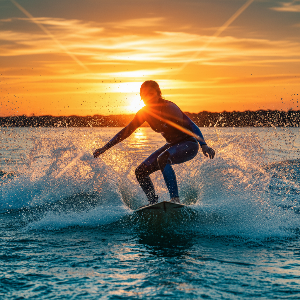 Wake surfing action