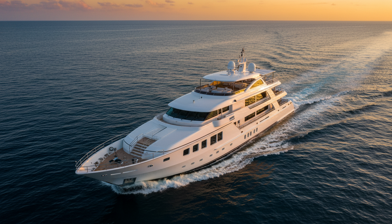 Luxury superyacht cutting through deep Atlantic waters near Fort Lauderdale