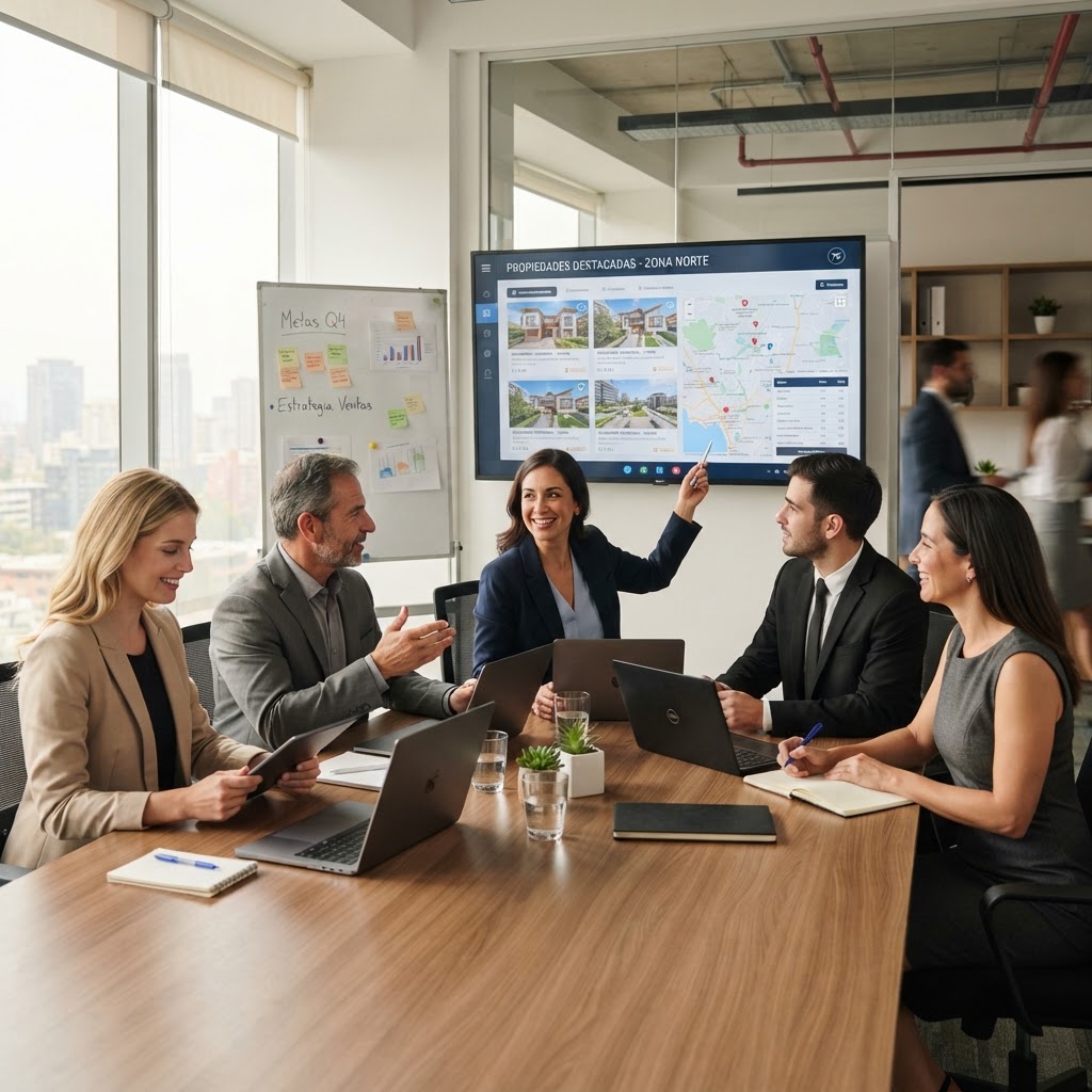 Equipo de brokers en reunión de trabajo