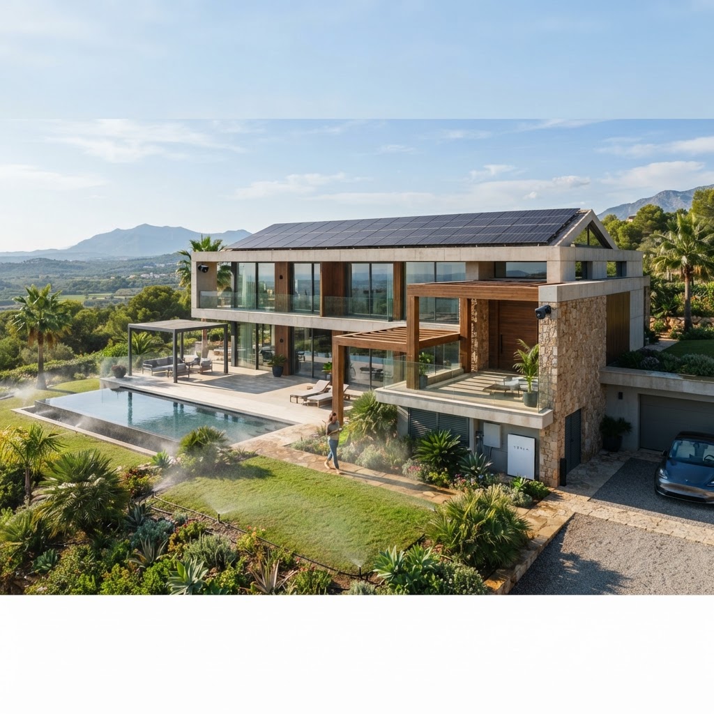 Villa moderna con tecnología solar y seguridad integrada