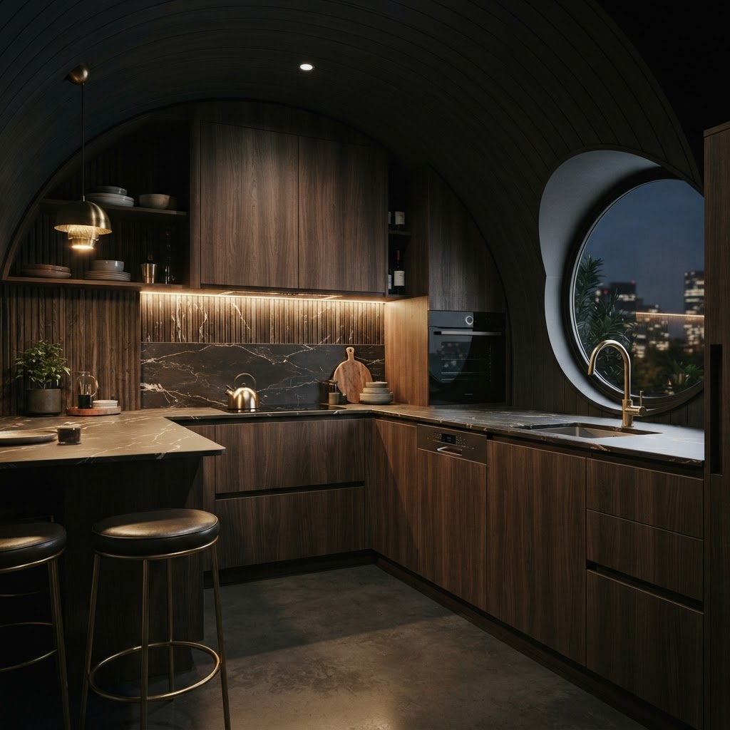 Karl's Furniture modern fitted kitchen inside a capsule