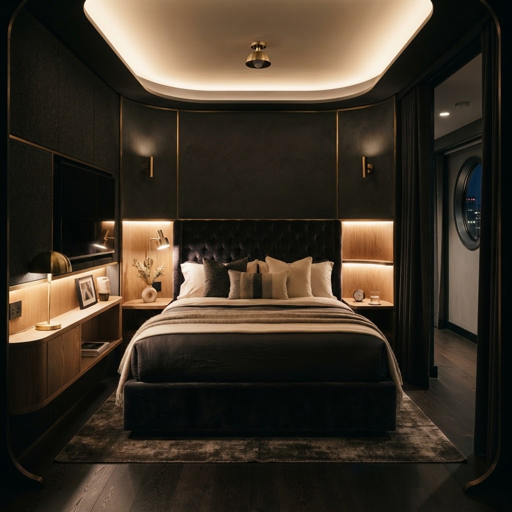 Karl's Furniture modern luxury bedroom inside a capsule