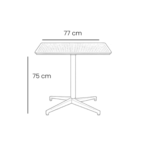 Dimensiones de la Mesa Moon Cuadrada — 77 × 77 cm, 75 cm de altura