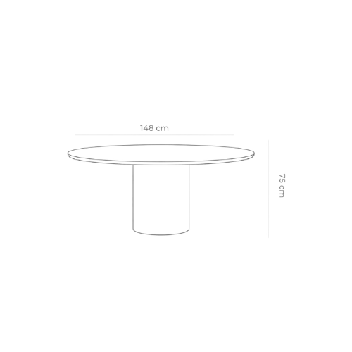 Dimensiones de la Mesa de Comedor Oasis Ø148 — diámetro 148 cm, altura 75 cm