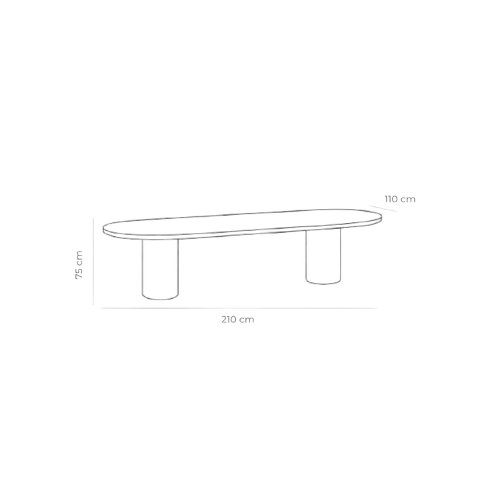 Dimensiones de la Mesa de Comedor Oasis 210 — 210 × 110 cm, altura 75 cm