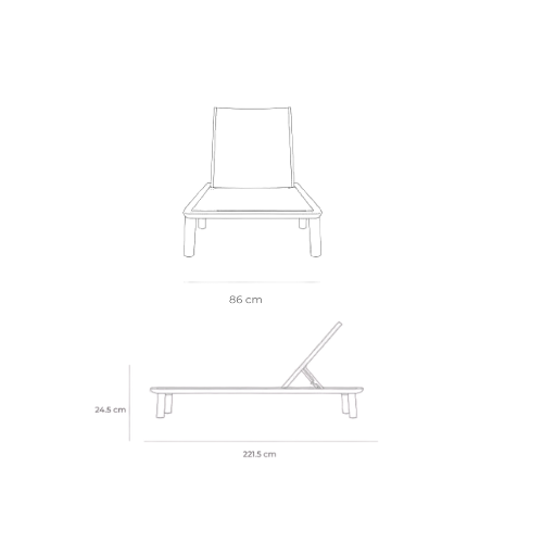 Dimensiones del Camastro Rondo — 86 cm de ancho, 221.5 cm de largo, 24.5 cm de altura