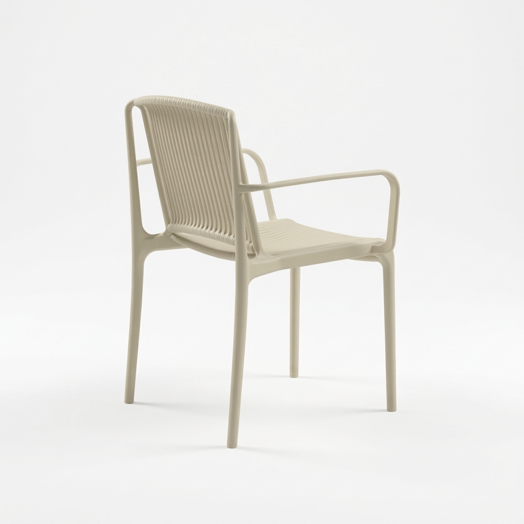 Silla Nes con Brazos en acabado Beige, vista posterior