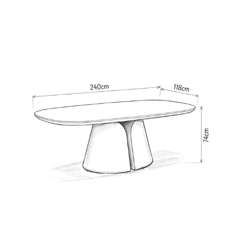 Dimensiones de la Mesa de Comedor Tulip — 240 × 118 cm, altura 74 cm