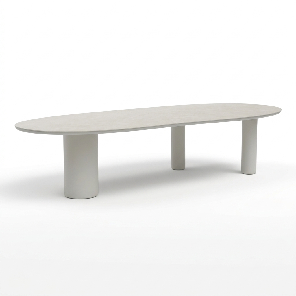 Mesa de Comedor Peanut Beige — vista lateral sobre fondo blanco