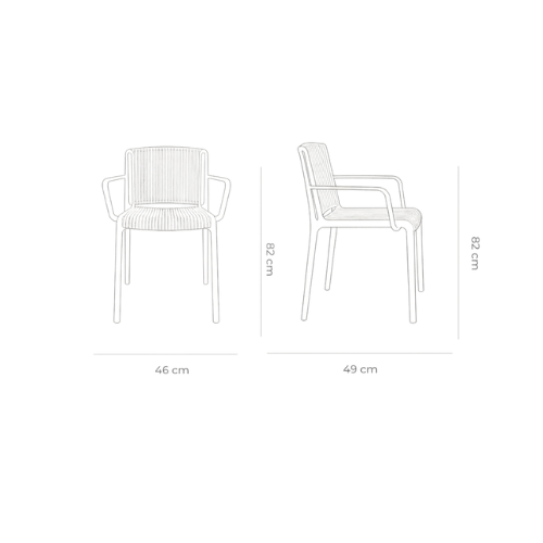 Plano técnico de la Silla Nes con Brazos — 46 × 49 cm, altura 82 cm